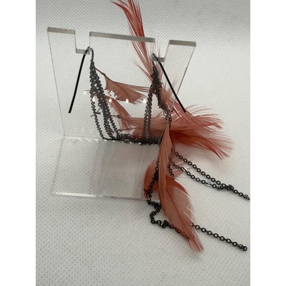 Long Dangling Feather Chain Earrings With Hook Closure - Picture 3 of 5
